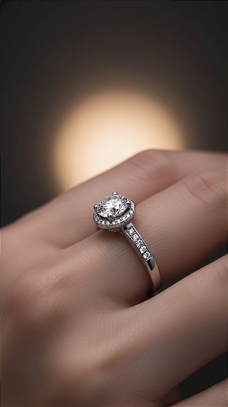 Anel Pedra 6,5mm Moissanite Cravejado Prata 925 Ajustável