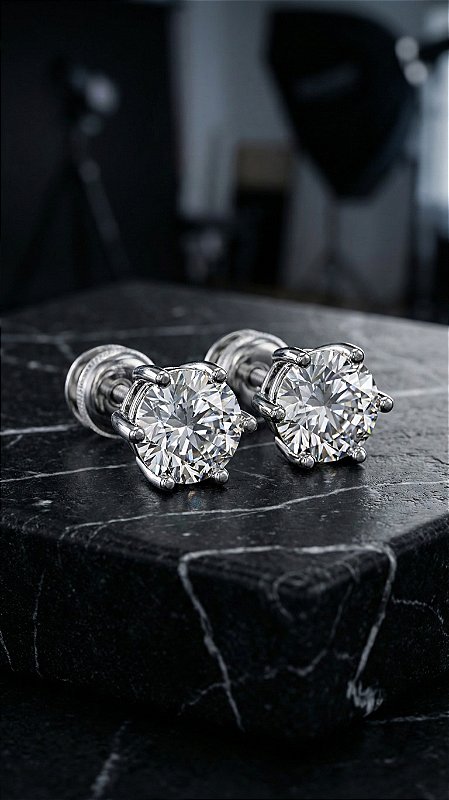 Brinco Pedra Moissanite Ponto de Liz 6 Pontas 1ct