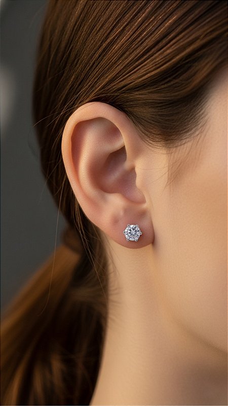 Brinco Pedra Moissanite Ponto de Luz 6 Pontas Prata 925 0,5ct