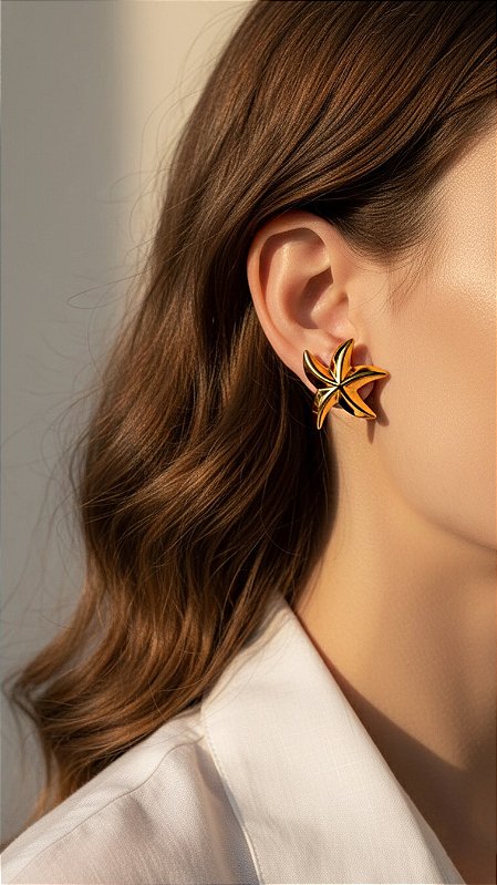 Brinco Estrela Dourada Aço Inoxidável