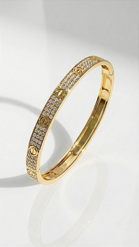 Bracelete Love CT Cravejado Zircônia Dourado