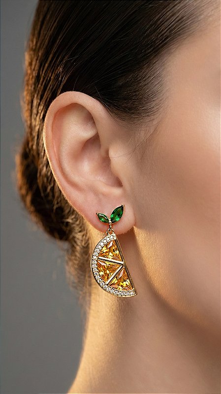 Brinco Laranja Zircônia Dourada