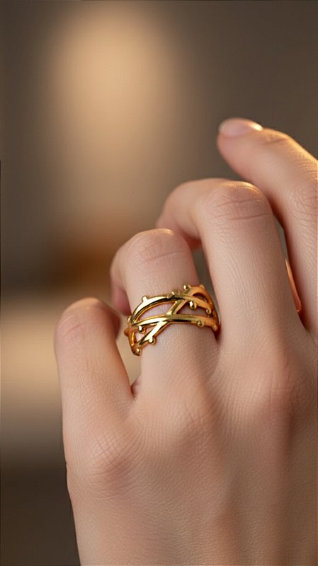 Anel Trançado Aço Dourado Ajustável