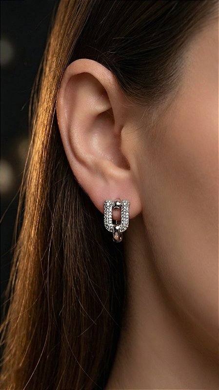 Brinco Mini Argola Elos Insp Tiffany Zircônia Prata