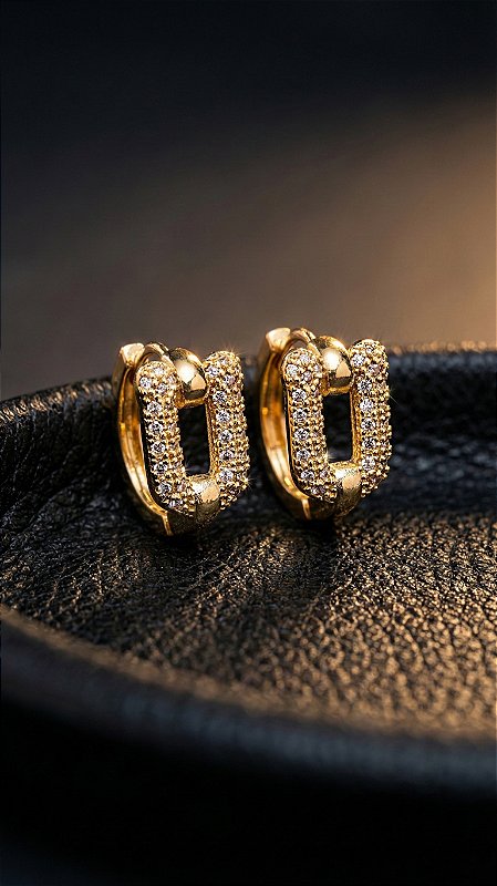 Brinco Mini Argola Elos Insp Tiffany Cravejado Dourado