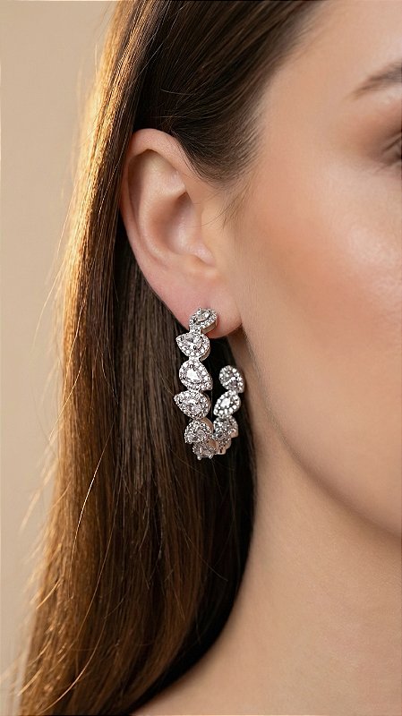 Brinco Argola Média Insp Swarovski Zircônia Prata