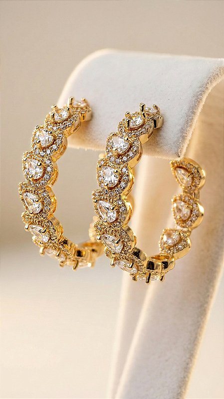 Brinco Argola Pequena Insp Swarovski Zircônia Dourada