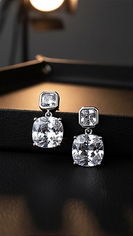 Brinco Mini Pendurado Quadrado Zircônia Prata