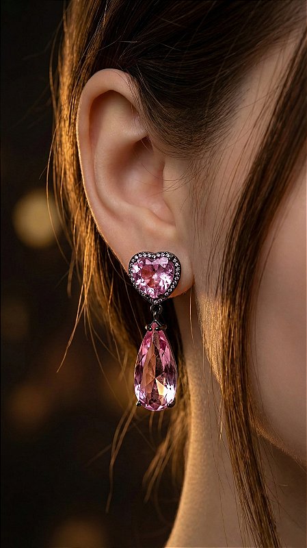 Brinco Coração Chaton Insp Swarovski Rosa