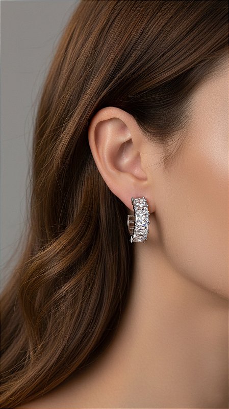 Brinco Argola Insp Swarovski Zircônia Prata