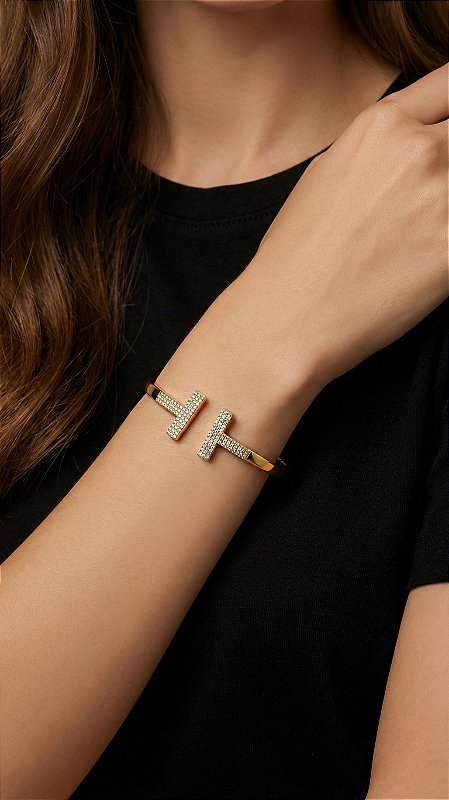 Bracelete Insp Tiffany Cravejado Dourado