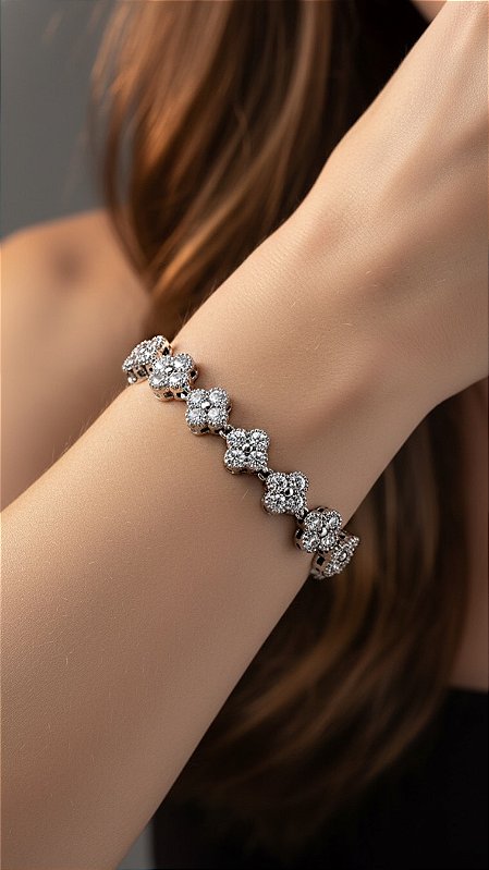 Pulseira Riviera Trevo Cristal Prata