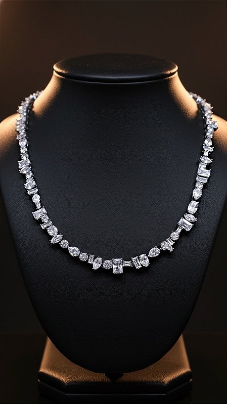 Colar Riviera Trabalhada Cristal Prata