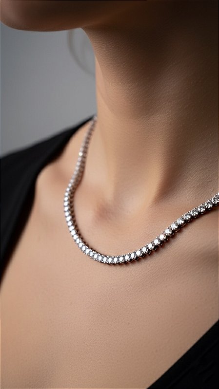 Colar Riviera 3 Pontas Fecho Joia Prata