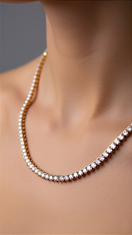 Colar Riviera 3 Pontas Fecho Joia Dourada