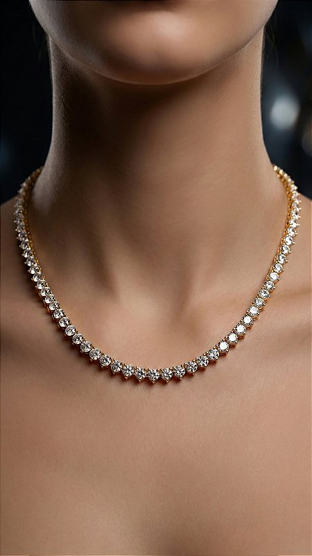 Colar Riviera 3 Pontas Fecho Joia Dourada