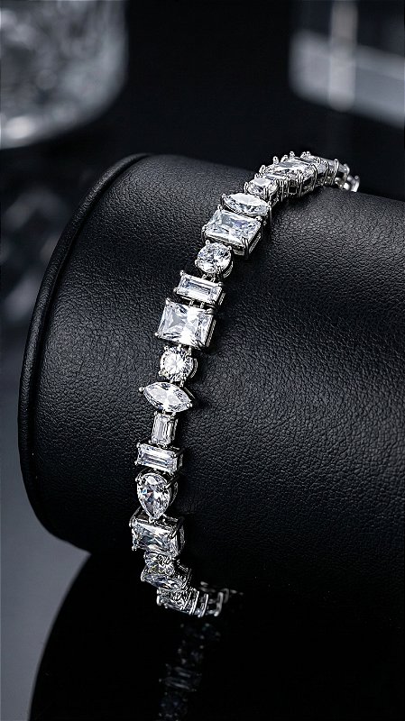 Pulseira Riviera Zircônia Trabalhada Banho Ródio Branco
