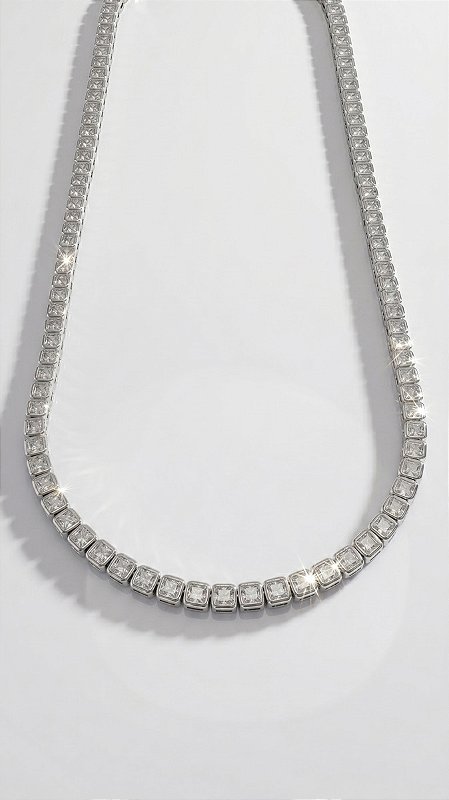 Colar Riviera Quadrada Cristal Prata