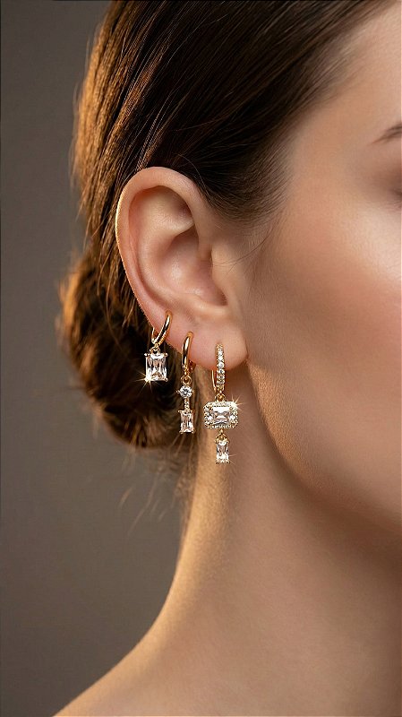 Brinco Trio Insp Pandora Zircônia Dourado