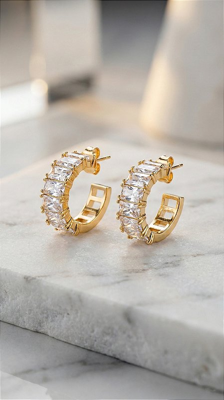 Brinco Argola Insp Swarovski Zircônia Dourado