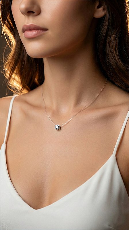 Colar Ponto de Luz 6 Pontas Prata Cordão Transparente