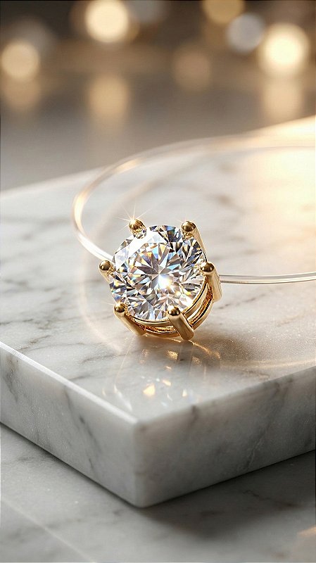 Colar Ponto de Luz 6 Pontas Dourado Cordão Transparente