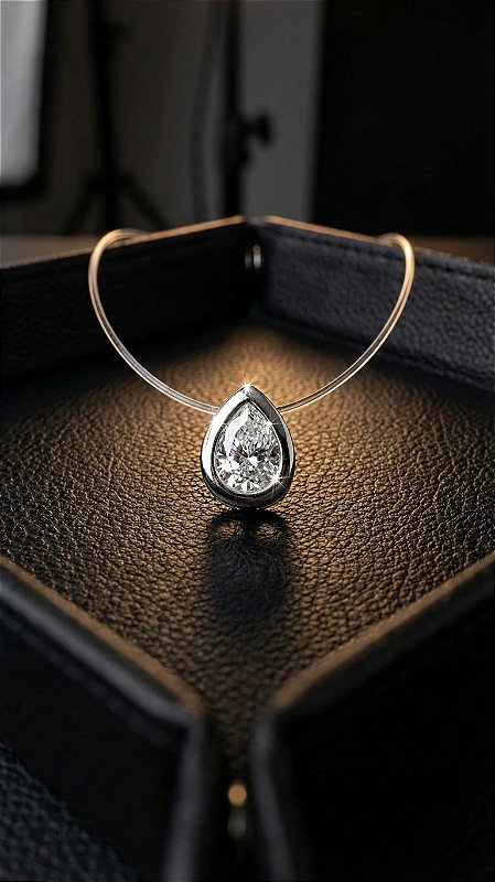 Colar Ponto de Luz Gota Prata Cordão Transparente