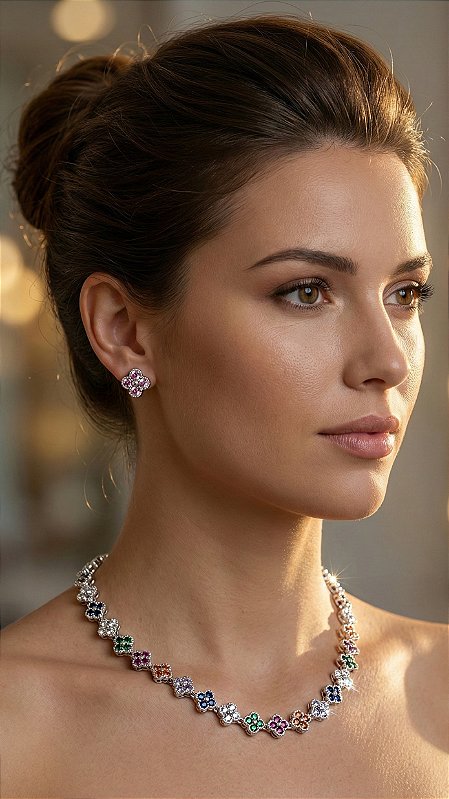 Conjunto Riviera Trevo Cristal Prata