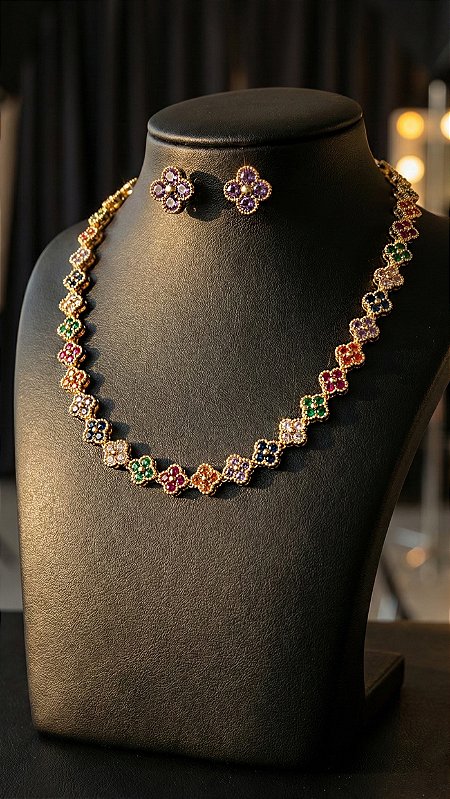 Conjunto Riviera Trevo Colorido Dourado