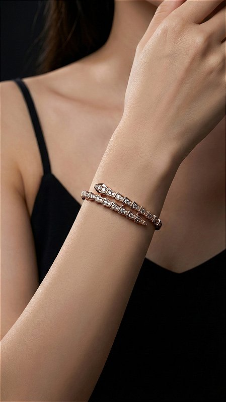 Bracelete Serpente Insp Bulgari Zircônia Dourado