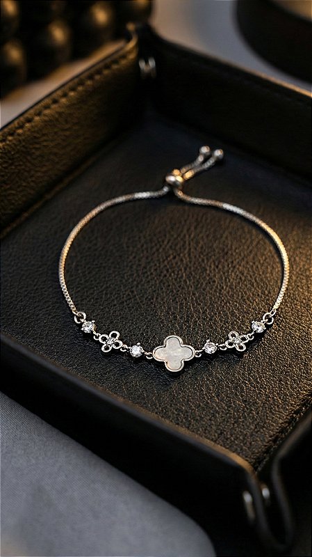 Pulseira Insp Van Cleef Trevo Madrepérola Prata