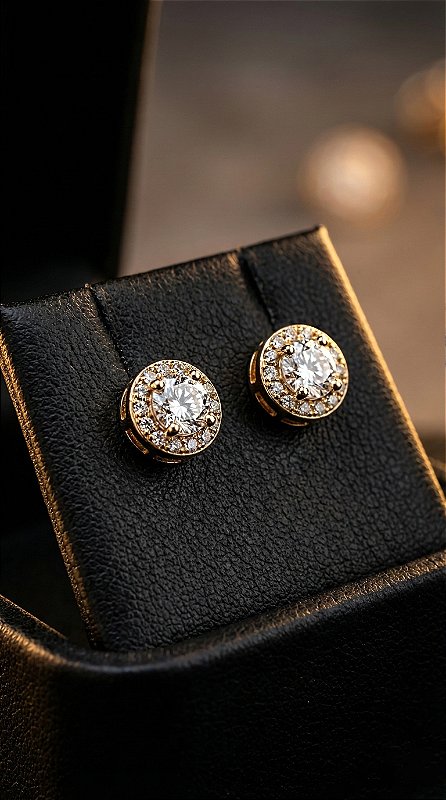 Brinco Ponto de Luz 4 Pontas Cravejado Zircônia Dourado