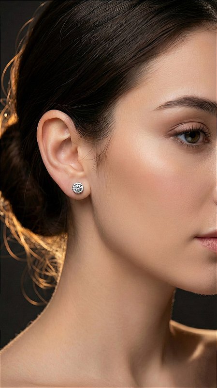 Brinco Ponto de Luz 4 Pontas Cravejado Zircônia Prata