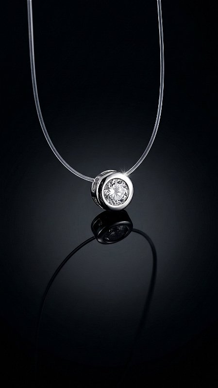 Colar Ponto de Luz Esfera Prata Cordão Transparente