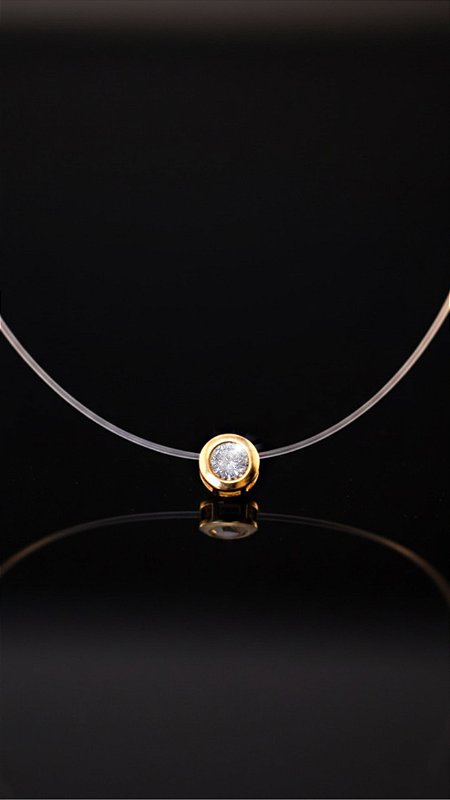 Colar Ponto de Luz Esfera Dourado Cordão Transparente