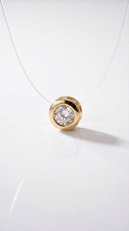 Colar Ponto de Luz Esfera Dourado Cordão Transparente