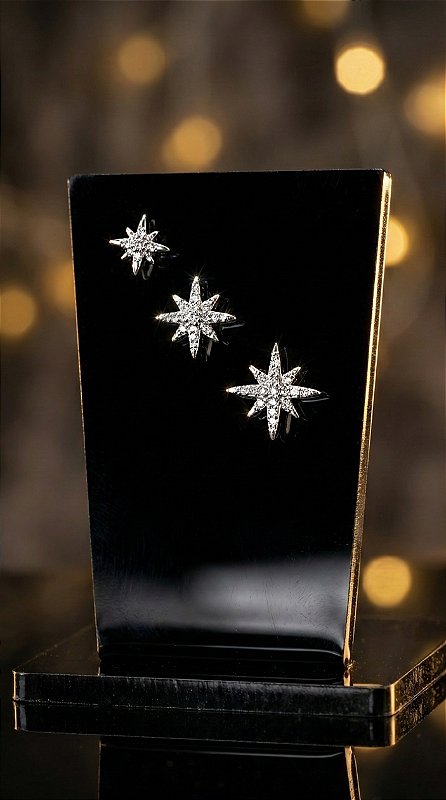 Brinco Trio Estrela Canopus Zircônia Cravejado Prata