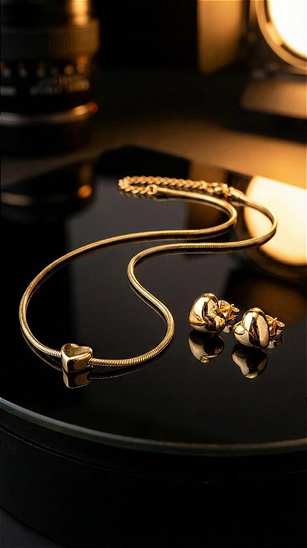 Conjunto Mini Coração Dourado