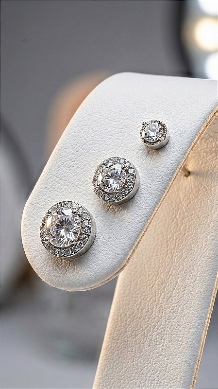 Brincos Trio Ponto de Luz Cravejado Zircônia Prata