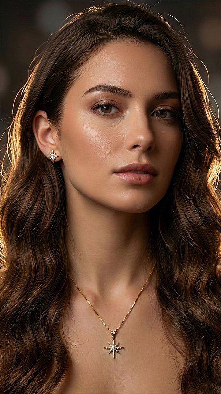 Conjunto Estrela Canopus Zircônia Dourado
