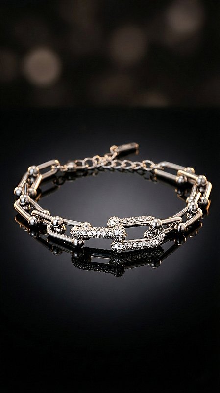 Pulseira Elos Insp Tiffany Cravejada Aço Prata
