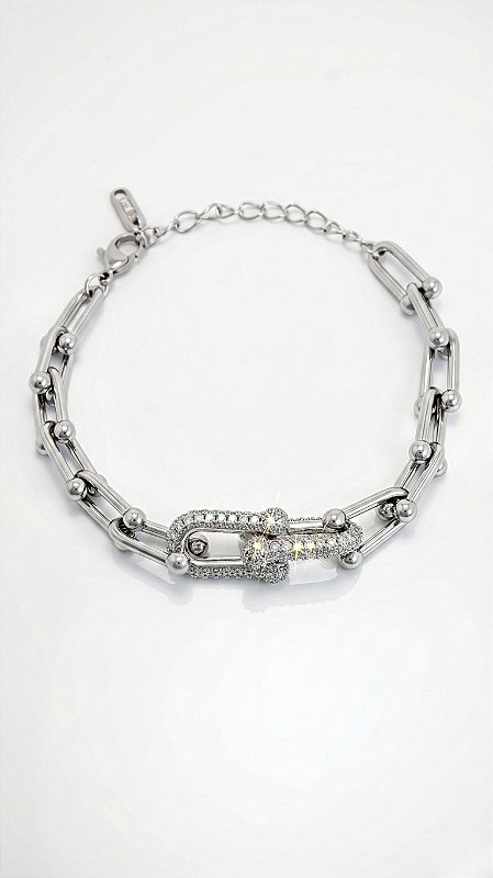 Pulseira Elos Insp Tiffany Cravejada Aço Prata