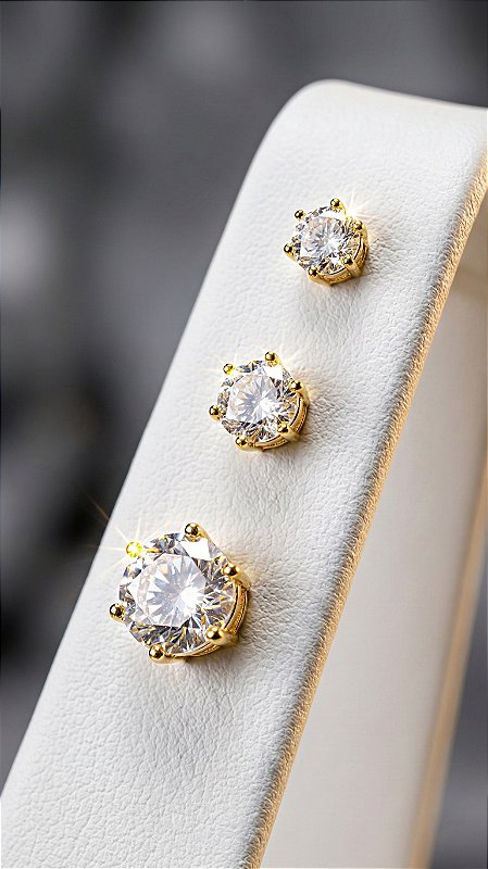 Brinco Trio Ponto de Luz 6 Pontas Zircônia Dourado