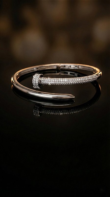 Bracelete Prego Insp Cartier Prego Médio Cravejado Prata