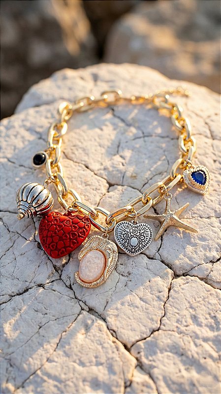 Colar Correntaria Mix Elementos Dourado