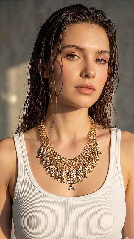 Colar Corrente Mix Sardinhas Dourado