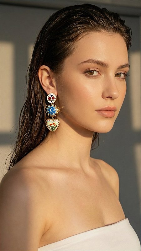 Brinco Esmaltado Pintura Summer Dourado