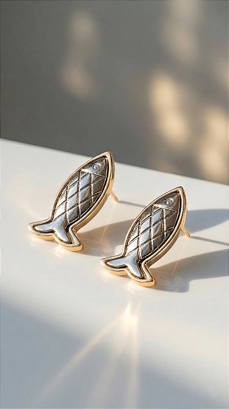 Brinco Sardinha Banho Duplo Dourado & Prata