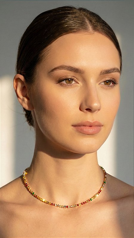 Colar Riviera Colorida Dourada