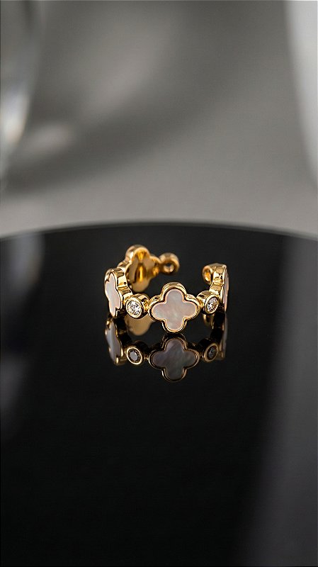 Anel Insp Van Cleef Alhambra Madrepérola Zircônia Dourado